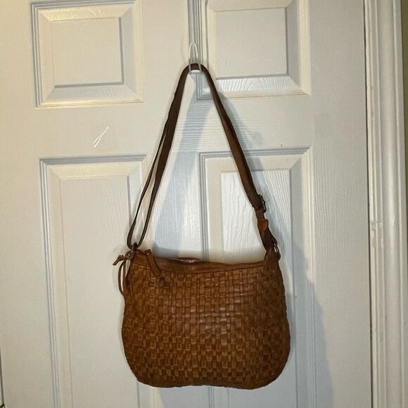 Vilenca Holland by Anthropologie Leather Brown weave medium Crossbody bag - Picture 1 of 12